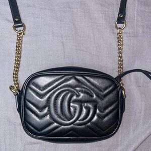 Gucci GG Marmont Mini Camera Bag Black Leather Crossbody Gold Hardware